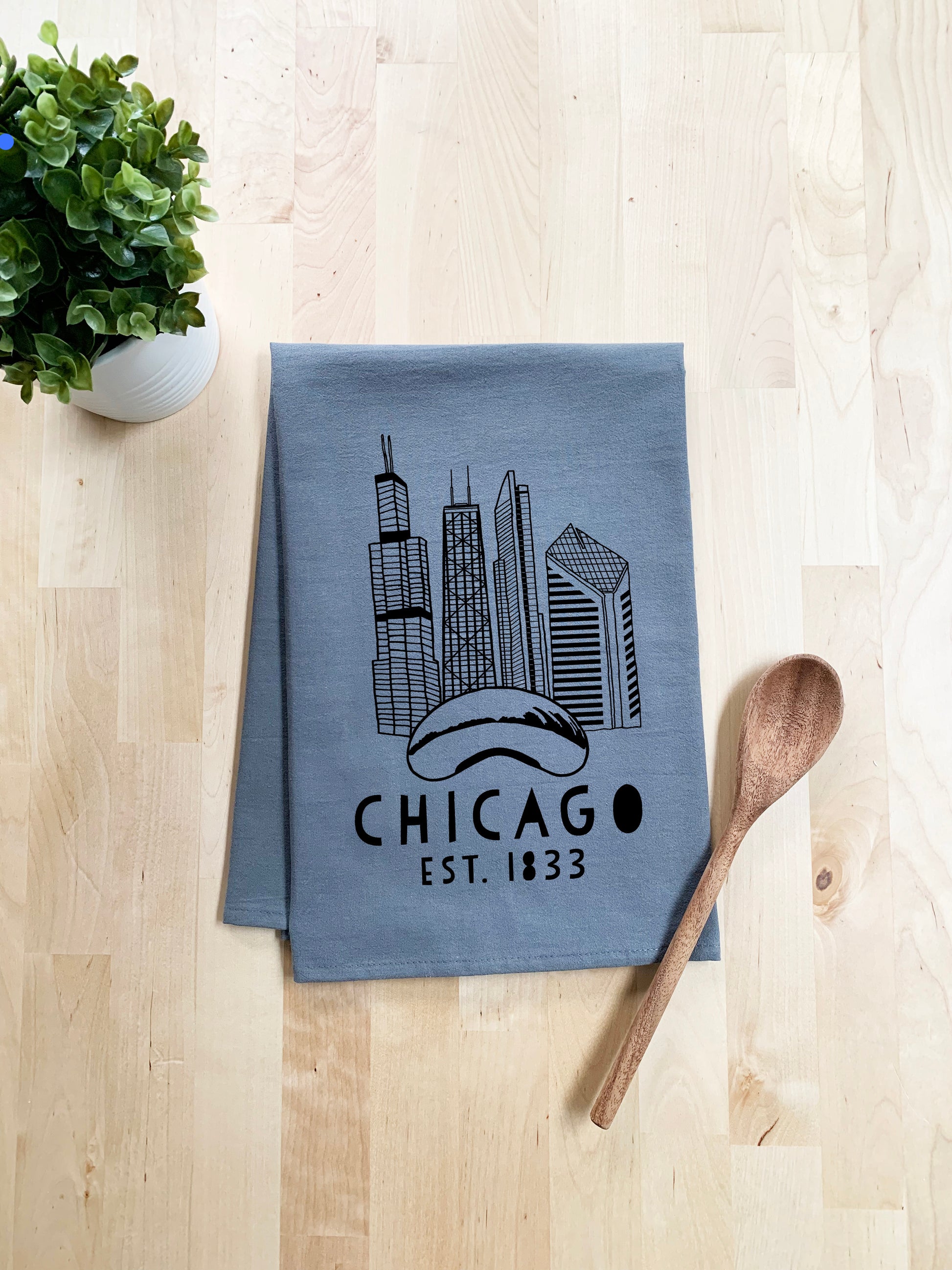 Chicago Skyline - Dish Towel - White Or Gray - MoonlightMakers