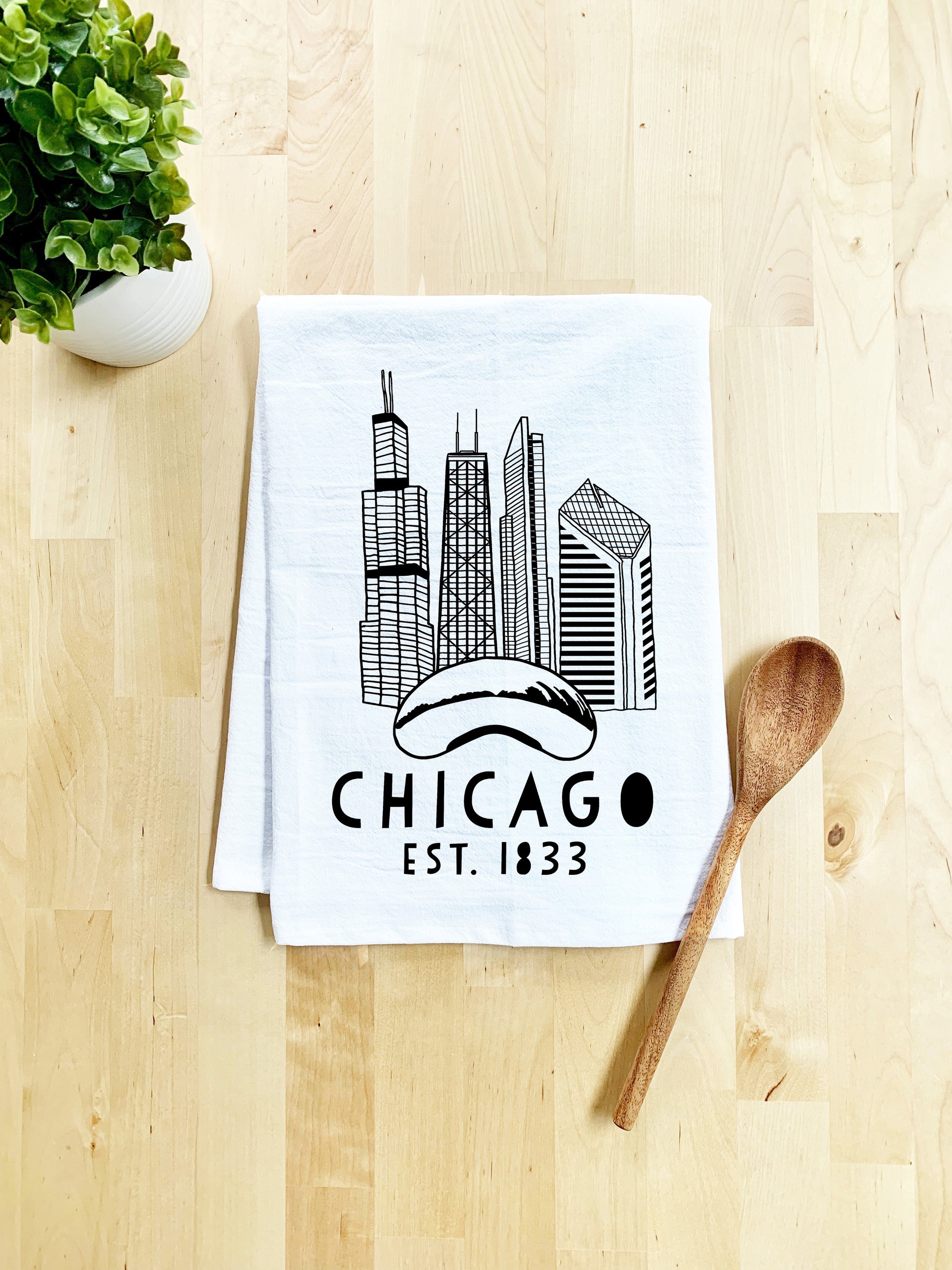 Chicago Skyline - Dish Towel - White Or Gray - MoonlightMakers