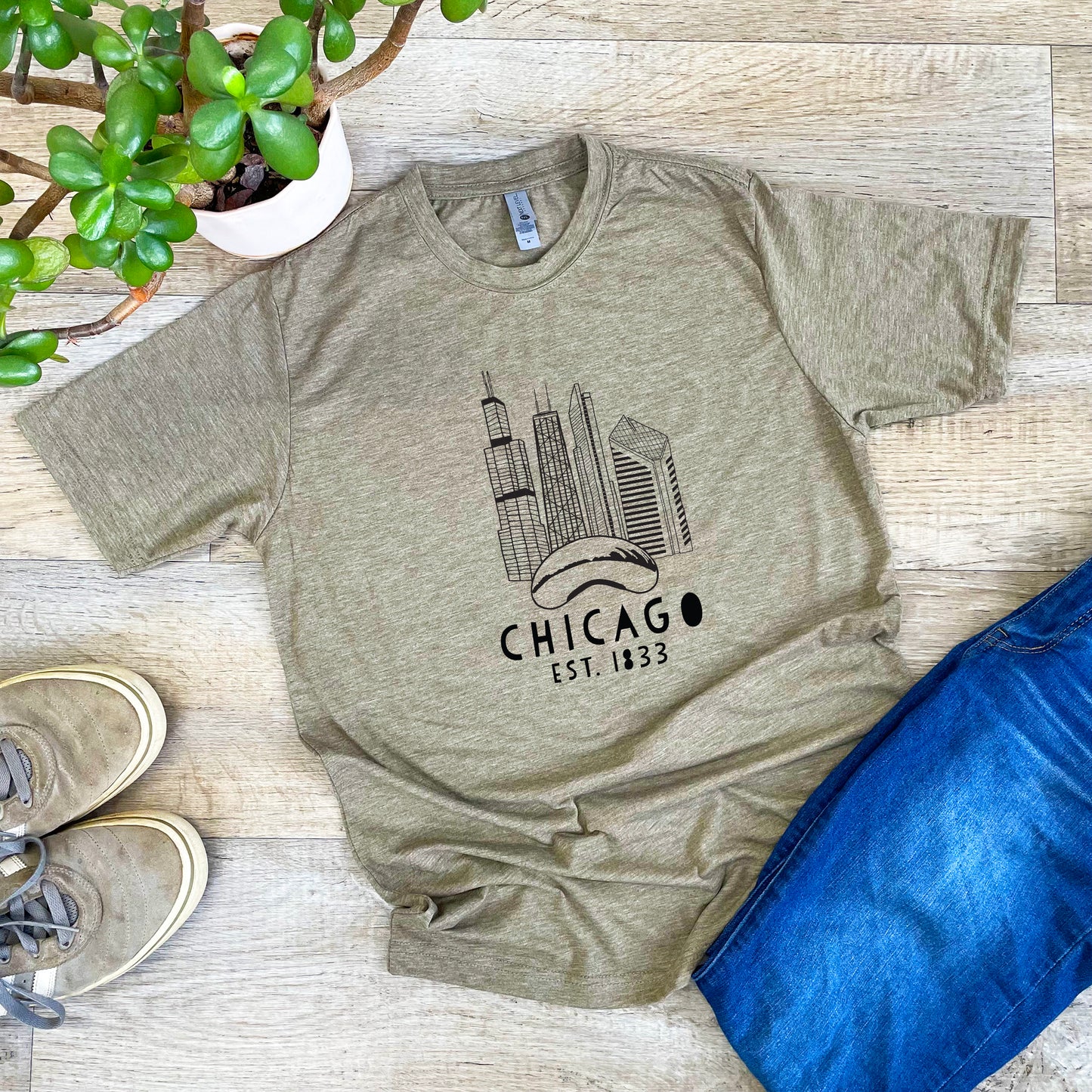 Chicago Skyline - Men's / Unisex Tee - Stonewash Blue, Sage, Lavender, or Heather Gray