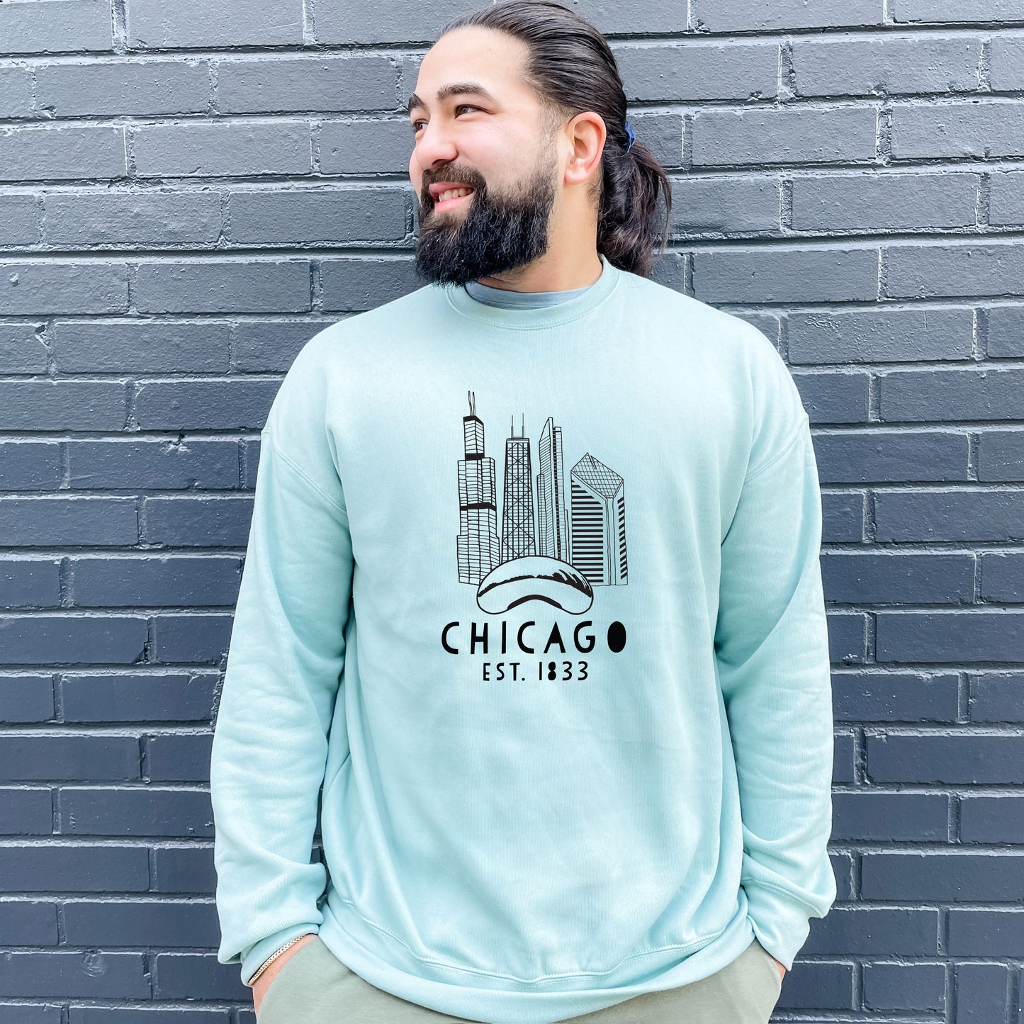 Chicago Skyline - Unisex Sweatshirt - Heather Gray or Dusty Blue