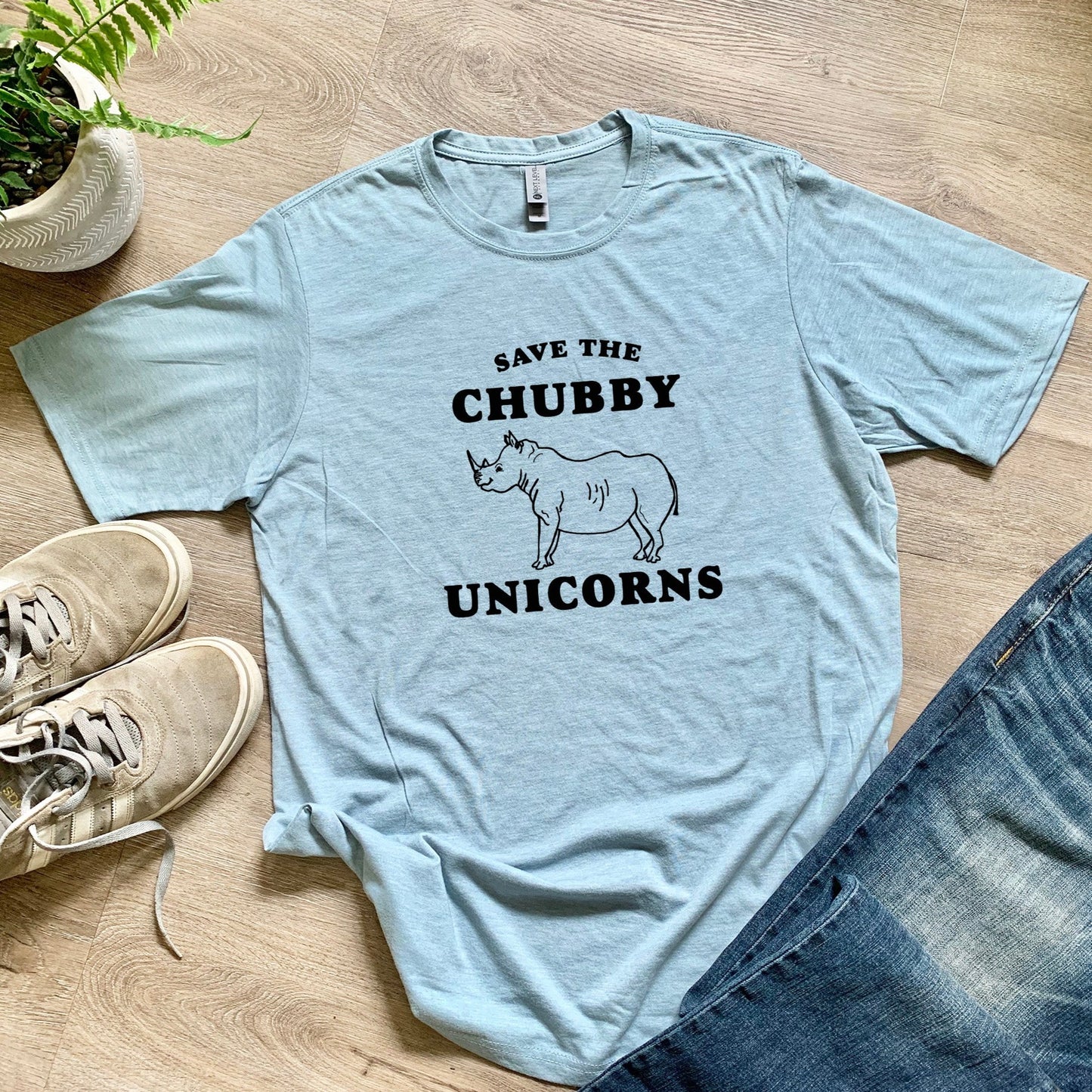 Save The Chubby Unicorns - Men's / Unisex Tee - Stonewash Blue or Sage