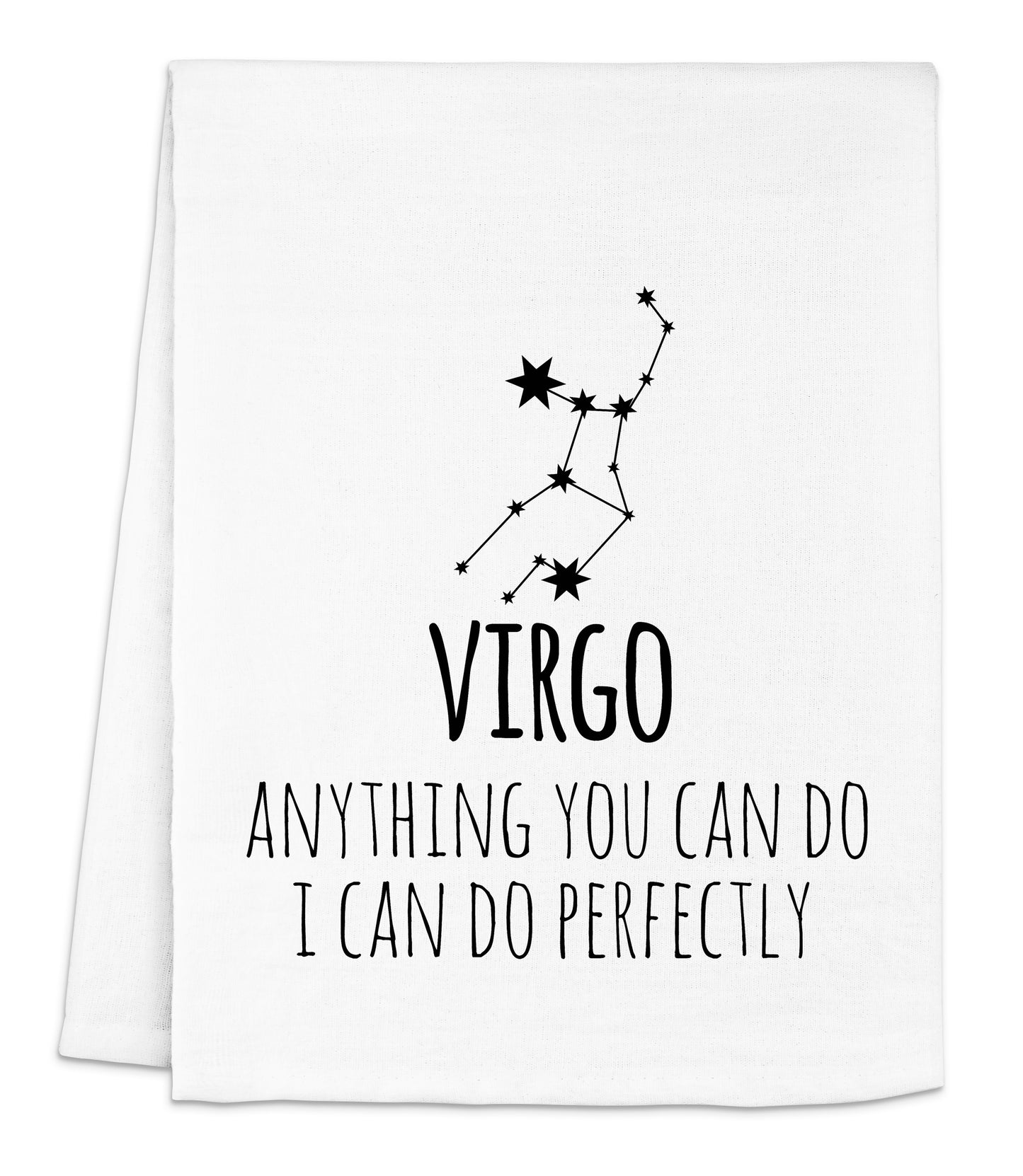 a white dish towel with the words virgo on it