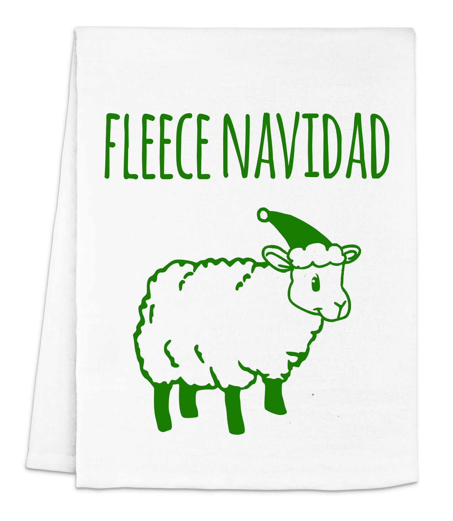 a white towel with a green sheep on it