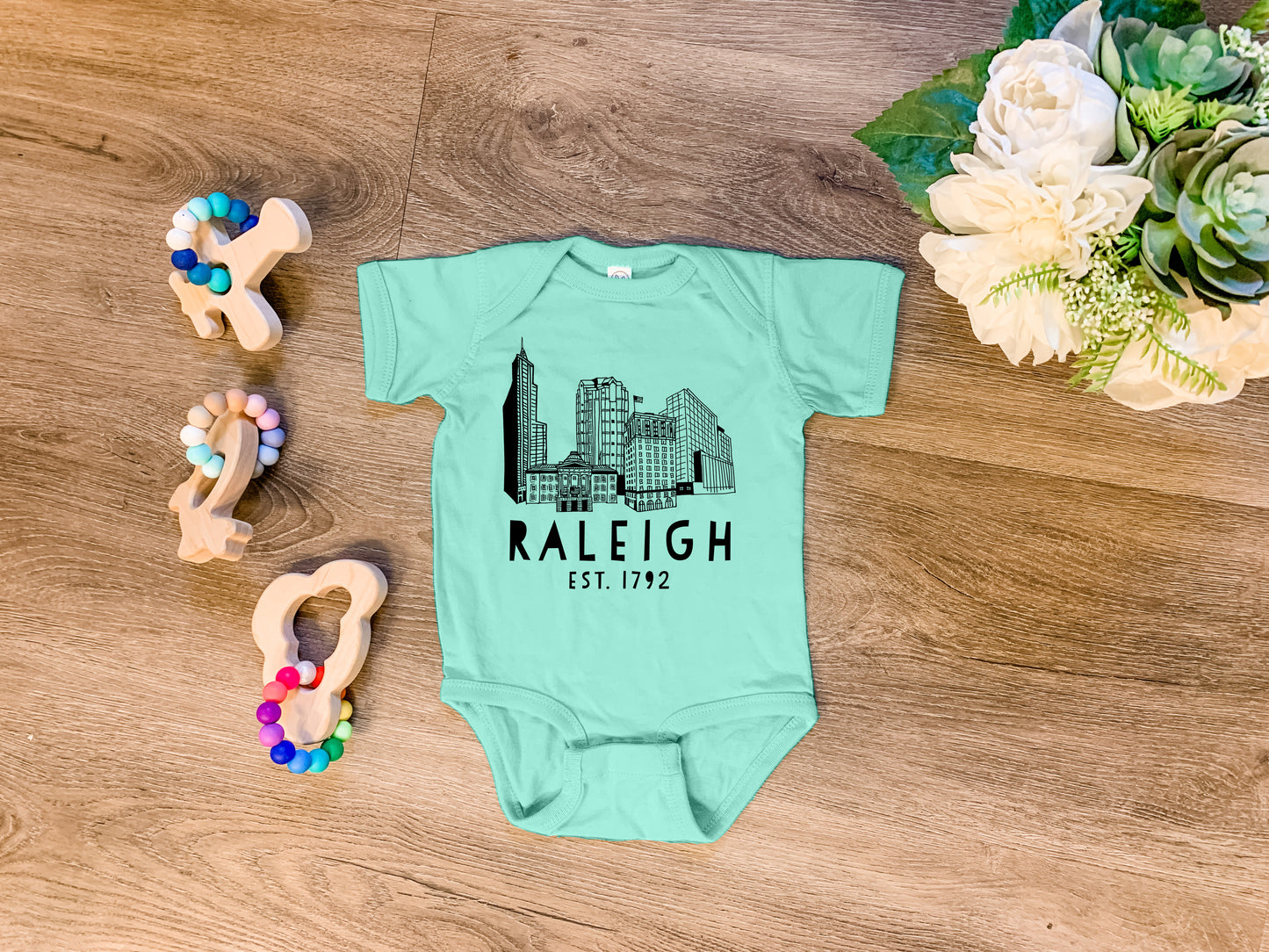 Raleigh Skyline (NC) - Onesie - Heather Gray, Chill, or Lavender