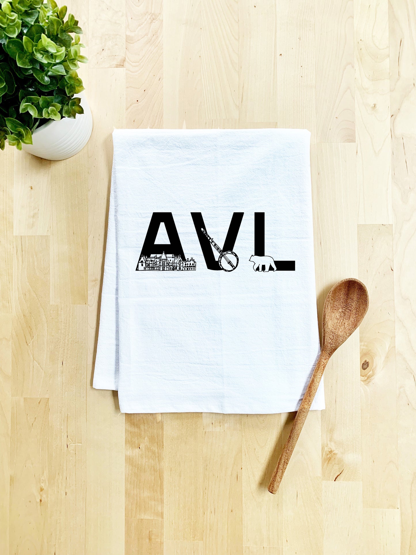 AVL (Asheville) Dish Towel - White Or Gray