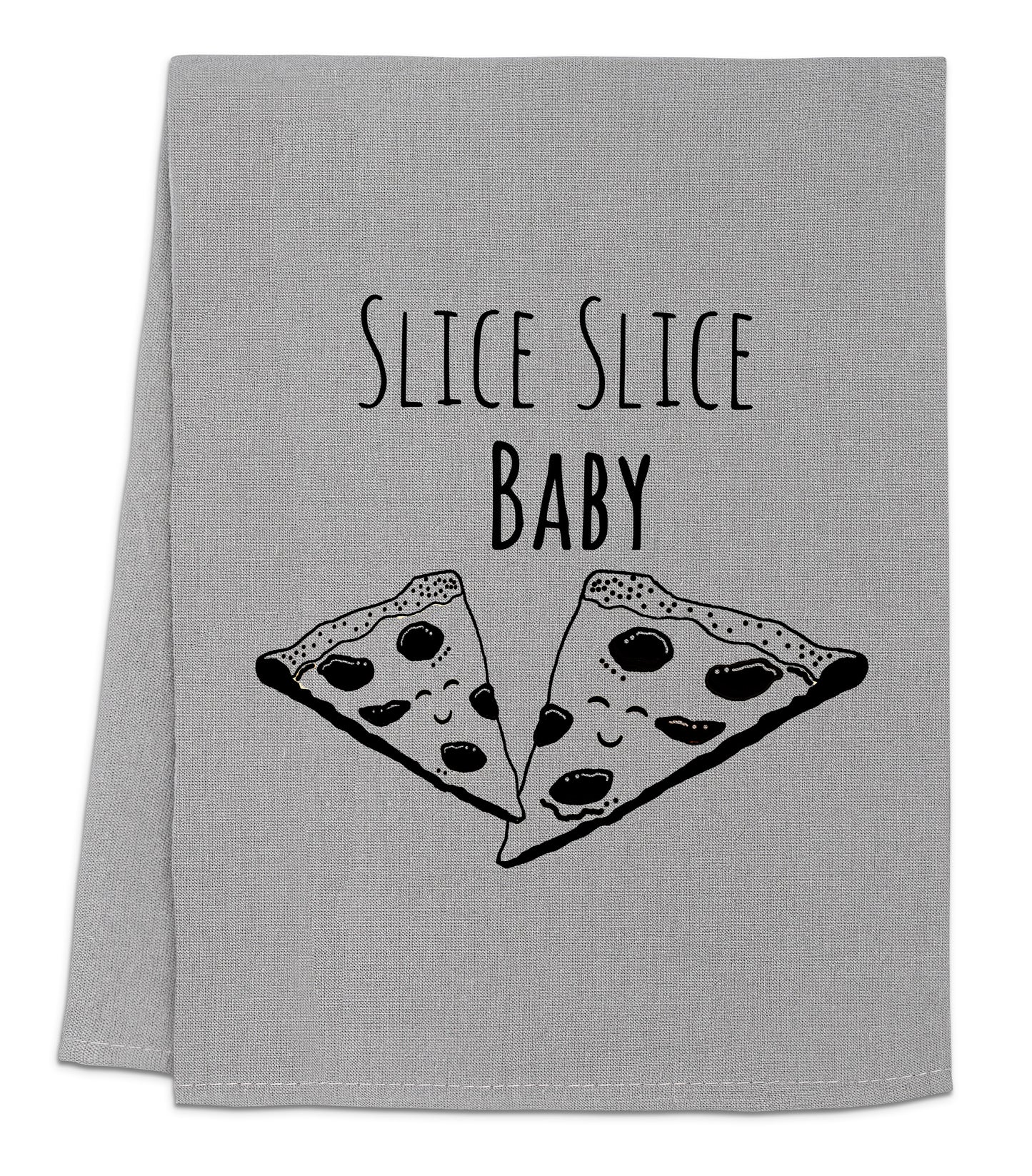 a towel with two slices of pizza printed on it
