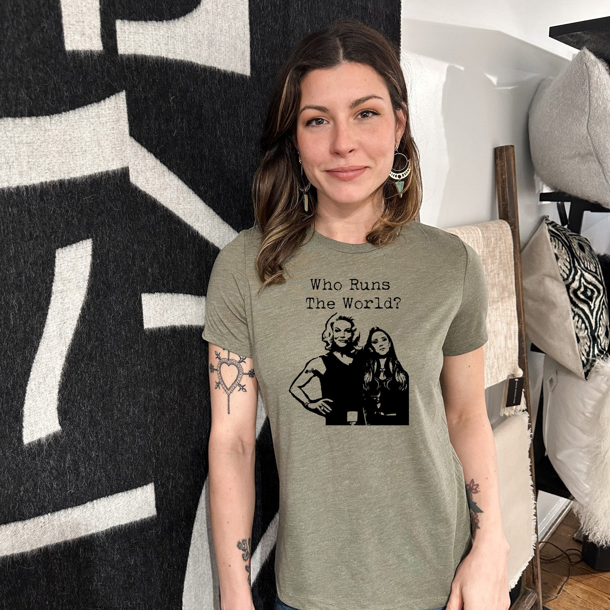 Who Runs The World - Women's Crew Tee - Dusty Blue or Olive