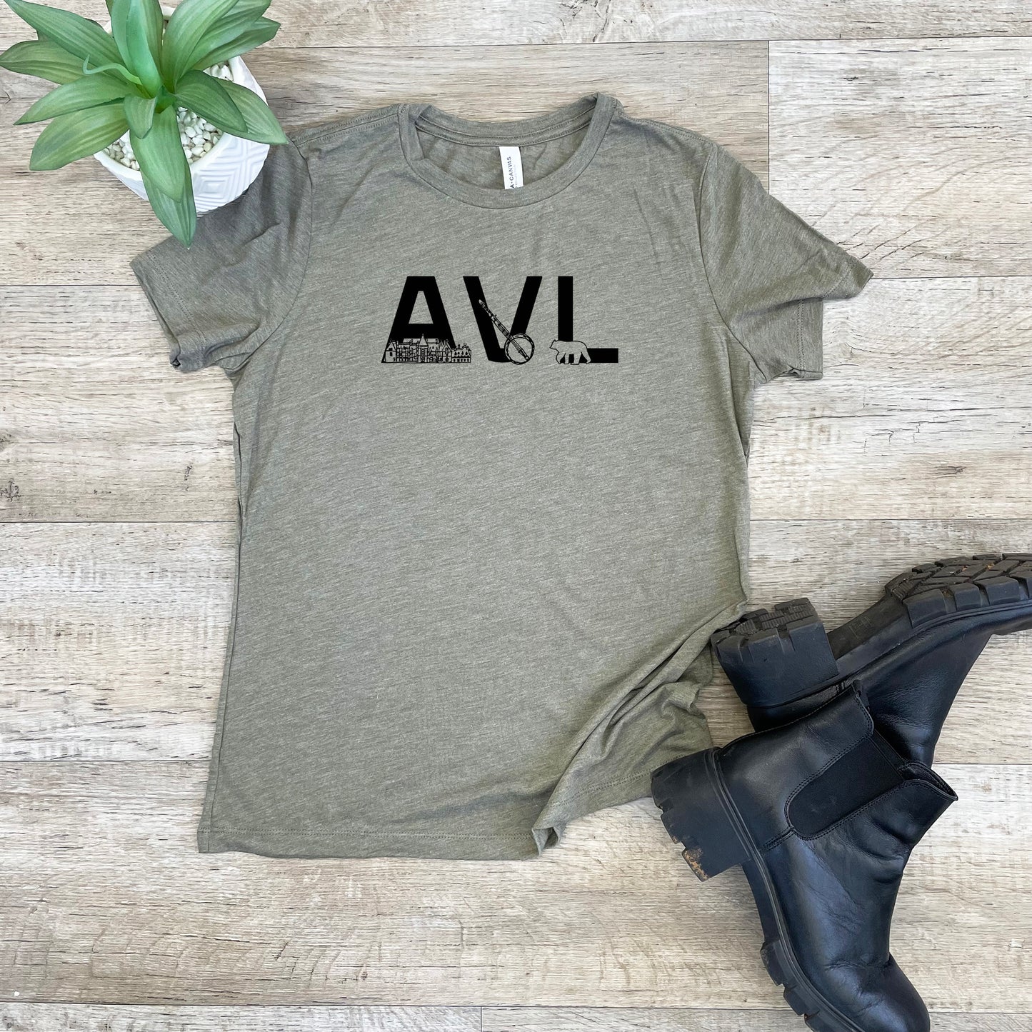 AVL (Asheville) - Women's Crew Tee - Olive or Dusty Blue