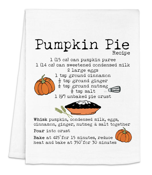 a dish towel with a recipe for pumpkin pie