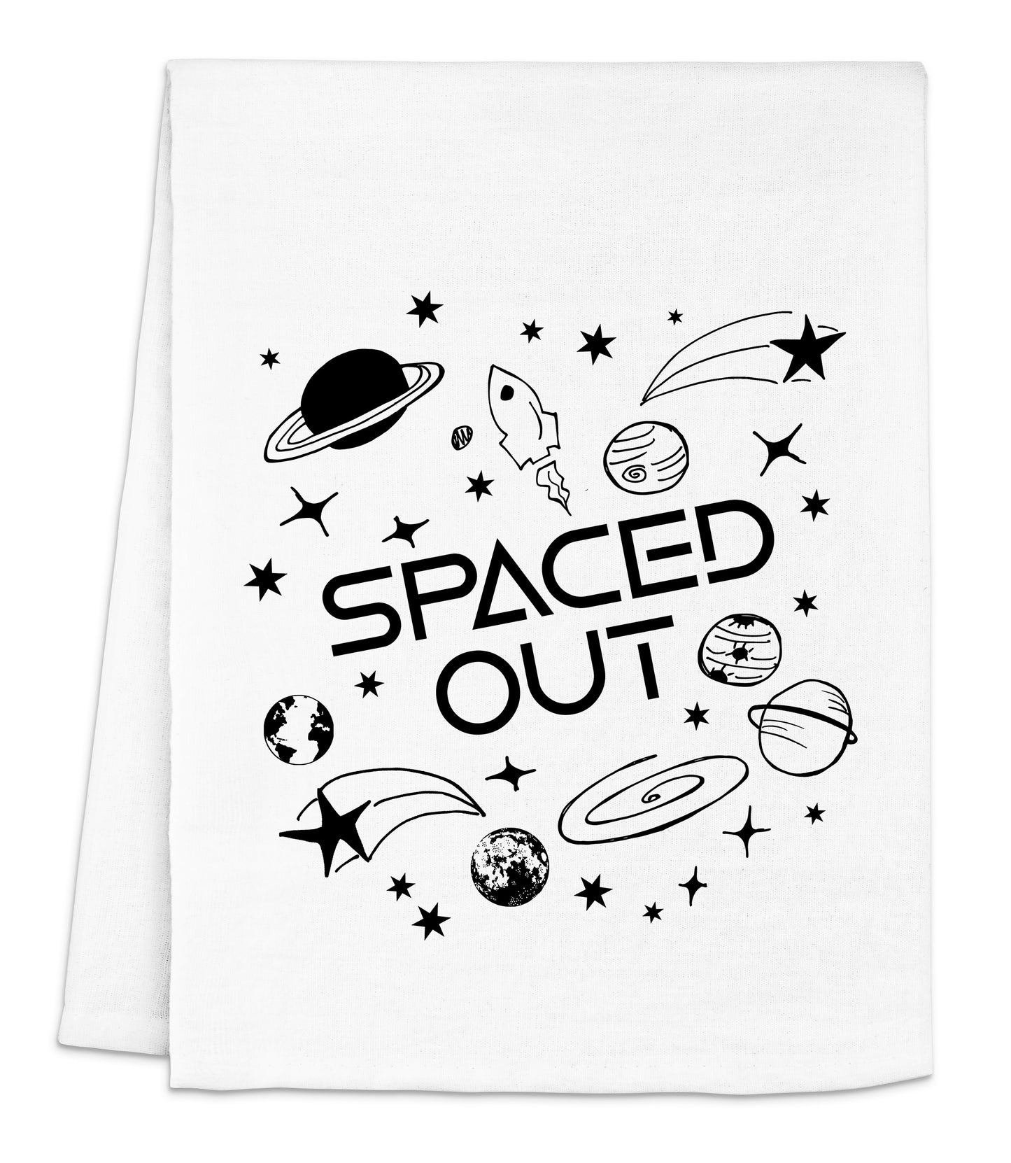 a white towel with the words spaced out on it
