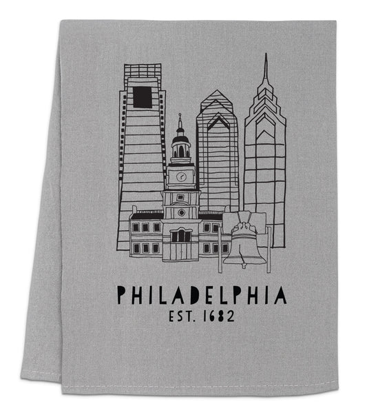 a towel with a picture of philadelphia on it