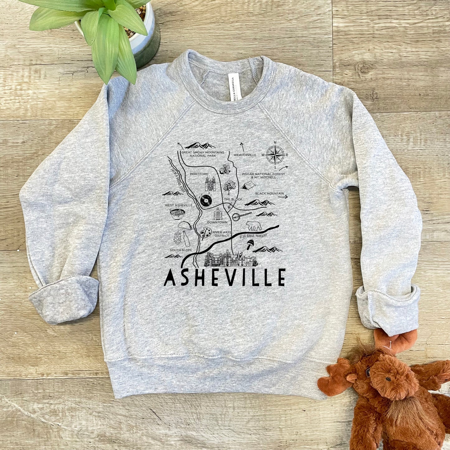 Asheville Map - Kid's Sweatshirt - Heather Gray or Mauve