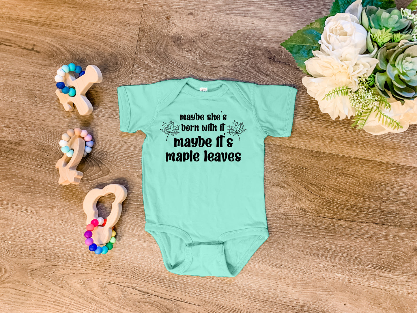 Maybe She's Born With It, Maybe It's Maple Leaves - Onesie - Heather Gray, Chill, or Lavender