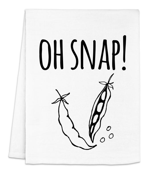 a dish towel with the words oh snap on it
