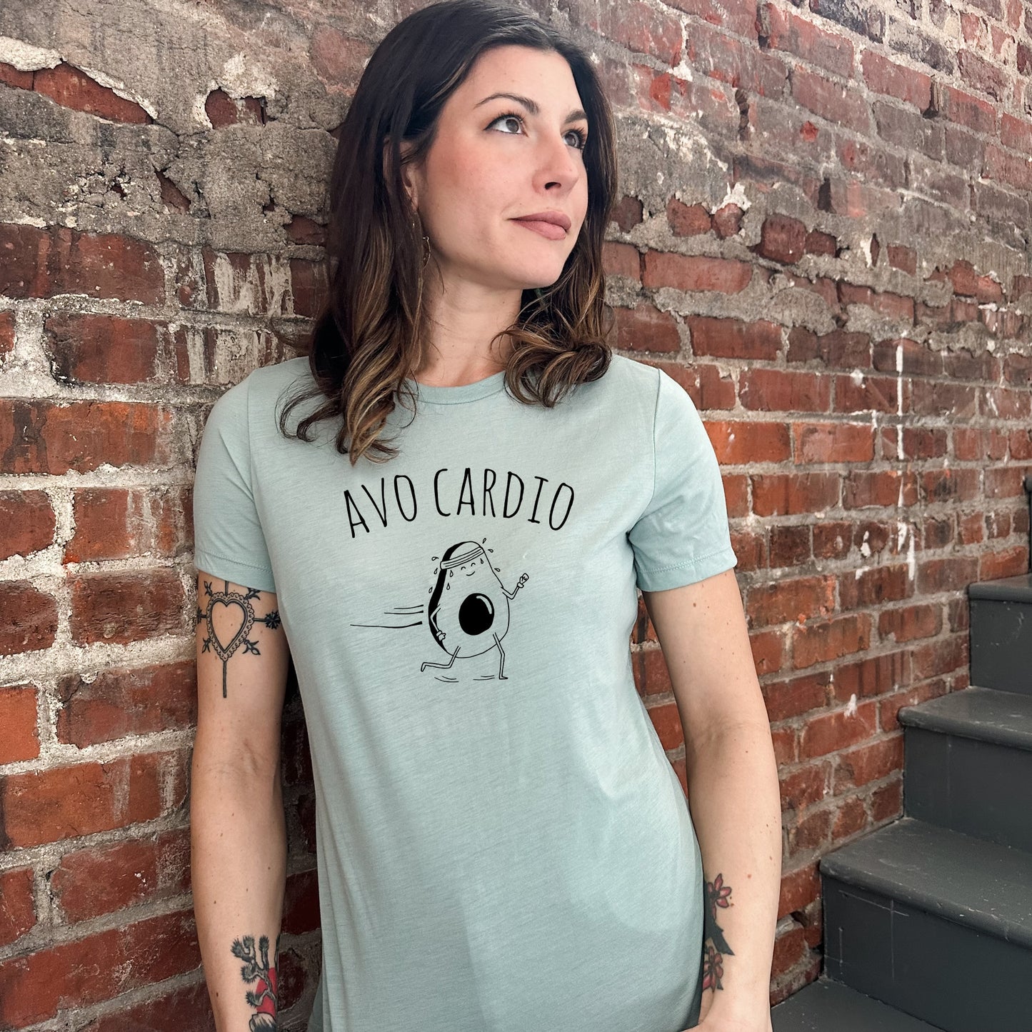 Avo Cardio (Avocado) - Women's Crew Tee - Olive or Dusty Blue