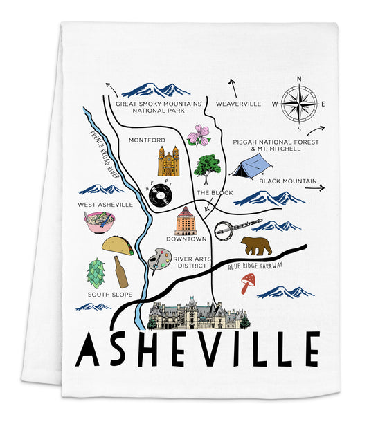 a tea towel with a map of the area
