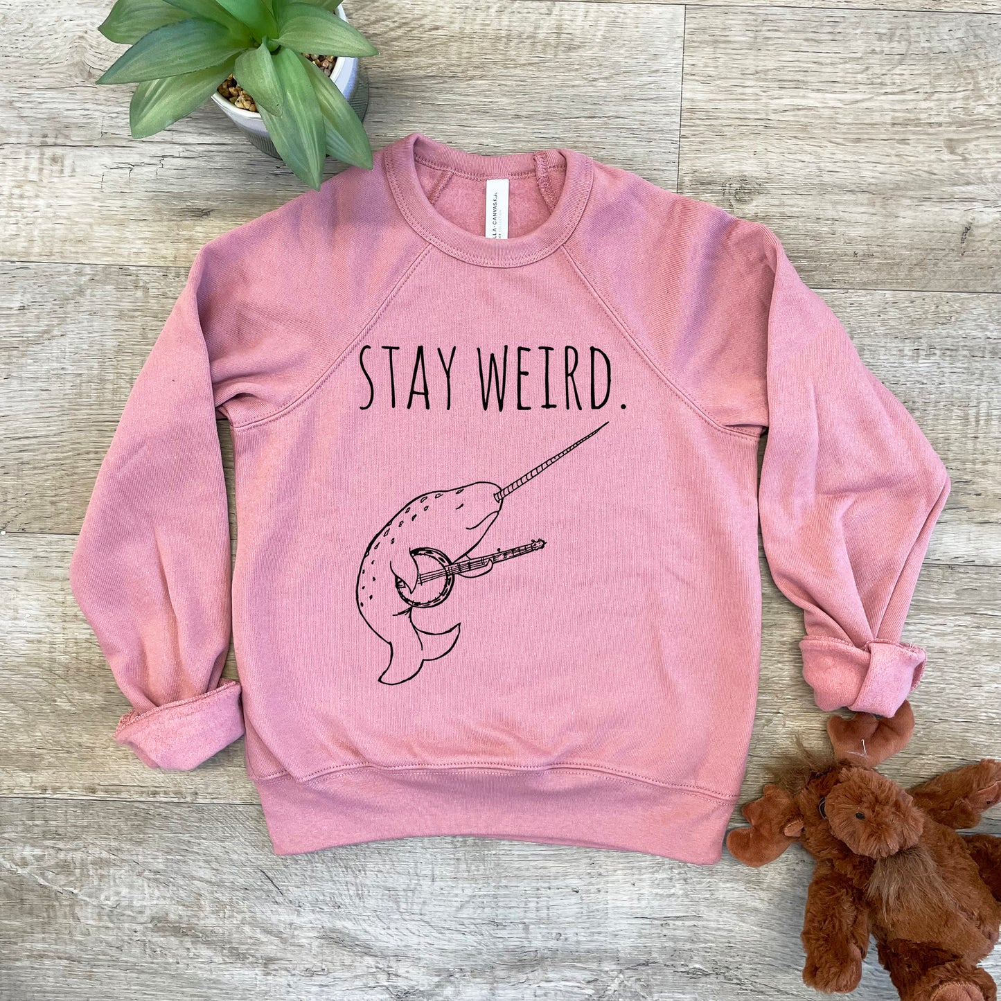 Stay Weird (Narwhal / Banjo) - Kid's Sweatshirt - Heather Gray or Mauve