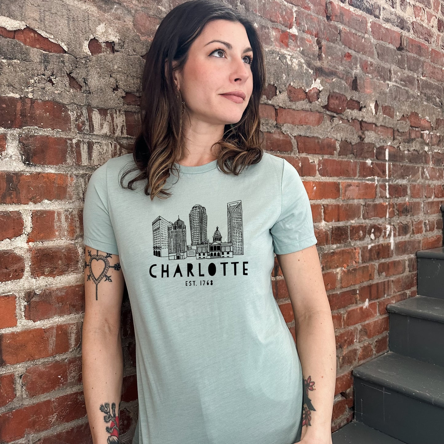 Charlotte Skyline - Women's Crew Tee - Olive or Dusty Blue