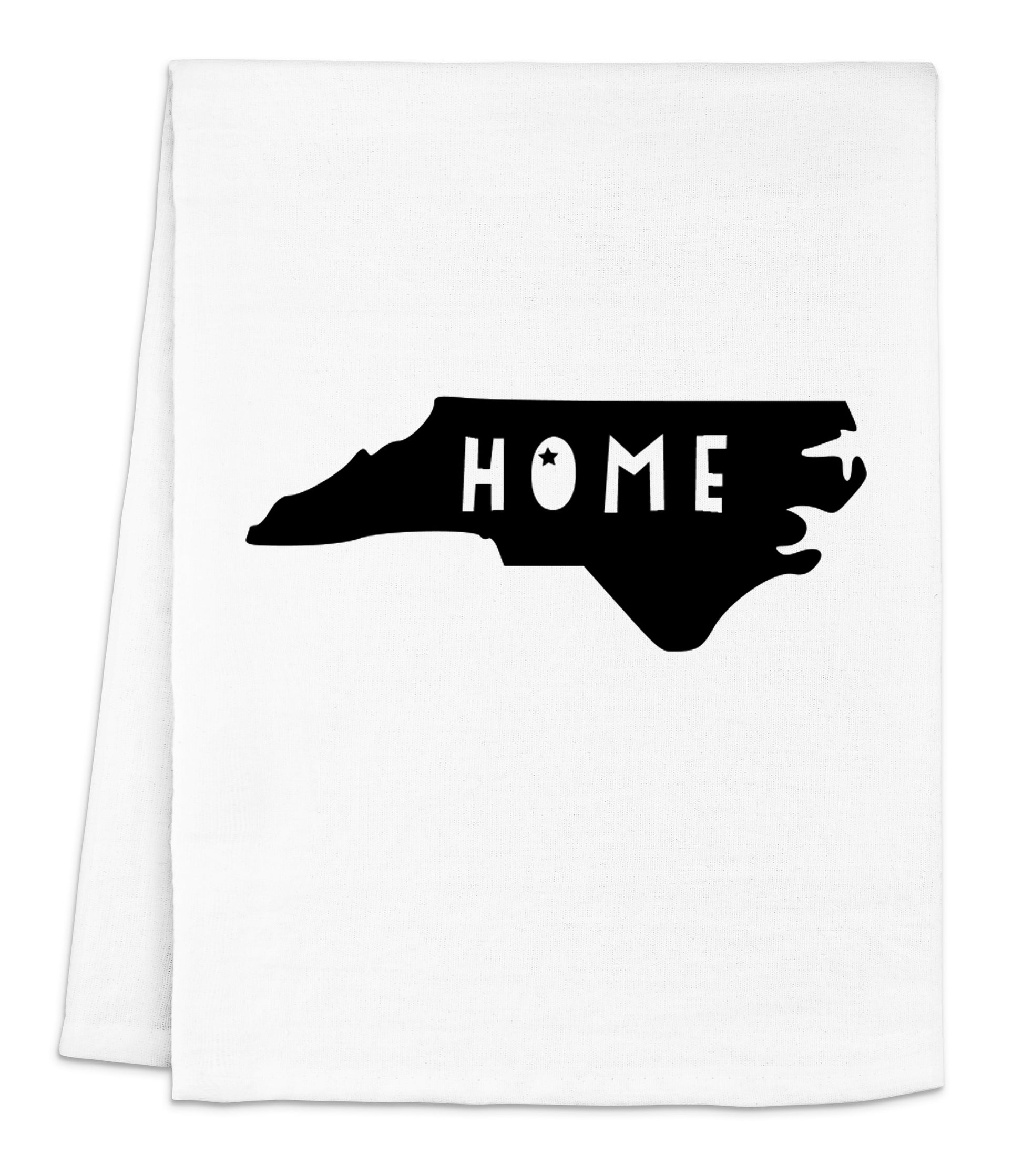 a white dish towel with the word home printed on it