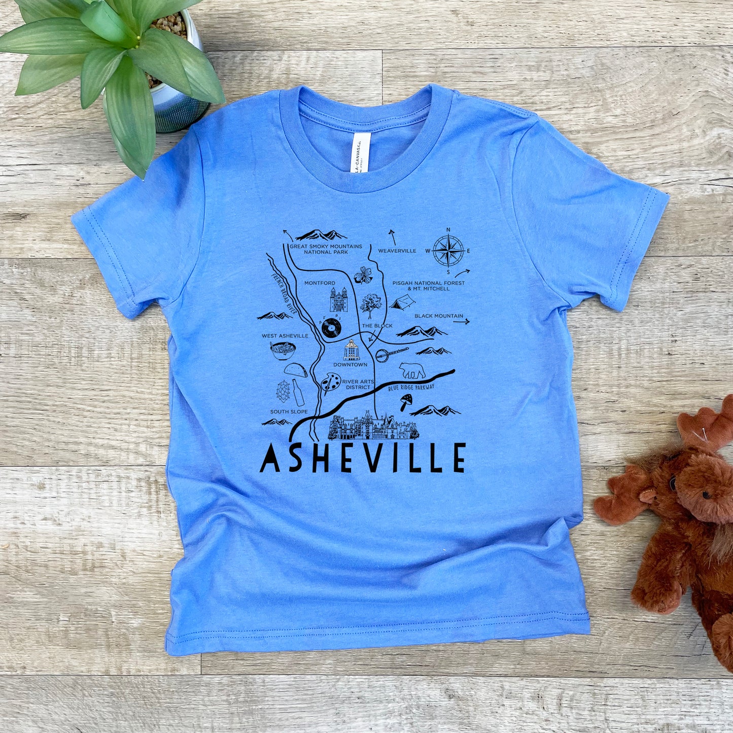 Asheville Map - Kid's Tee - Columbia Blue or Lavender