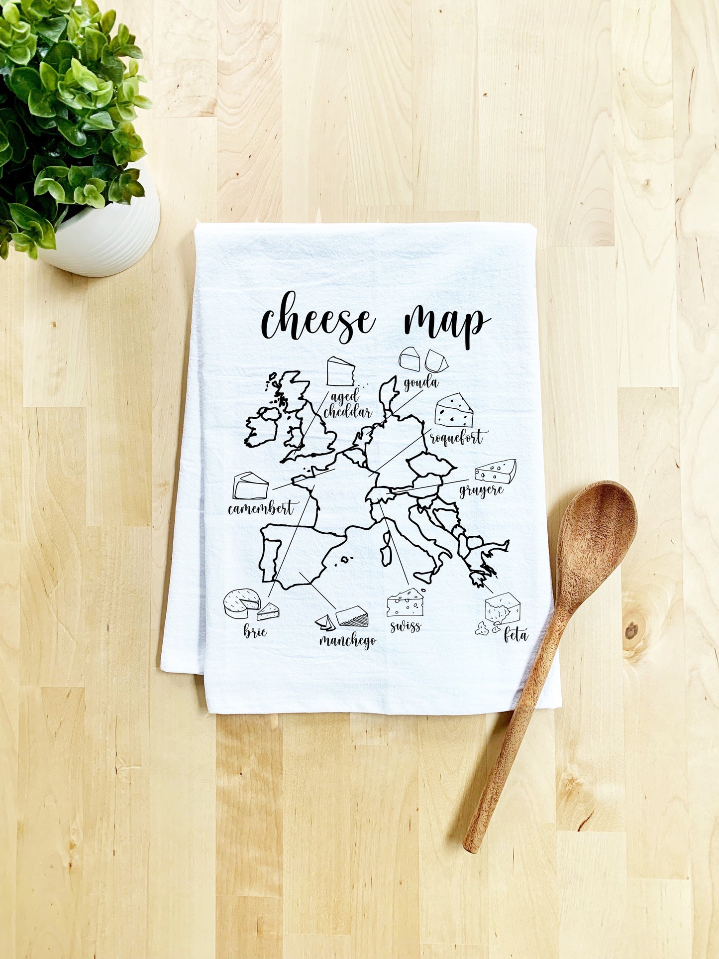 Cheese Map Dish Towel - White Or Gray