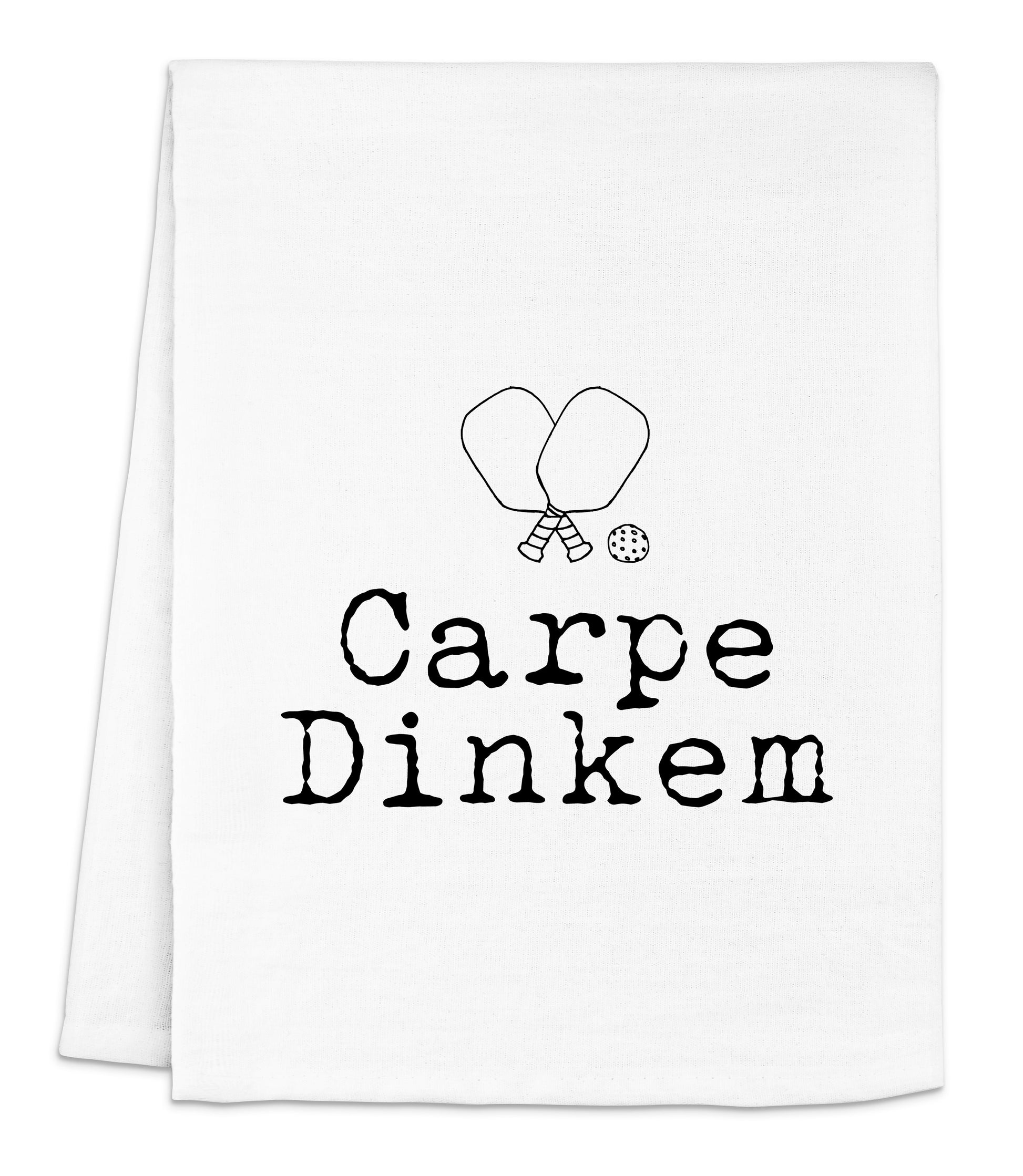 a white dish towel with the words carpe dinken on it