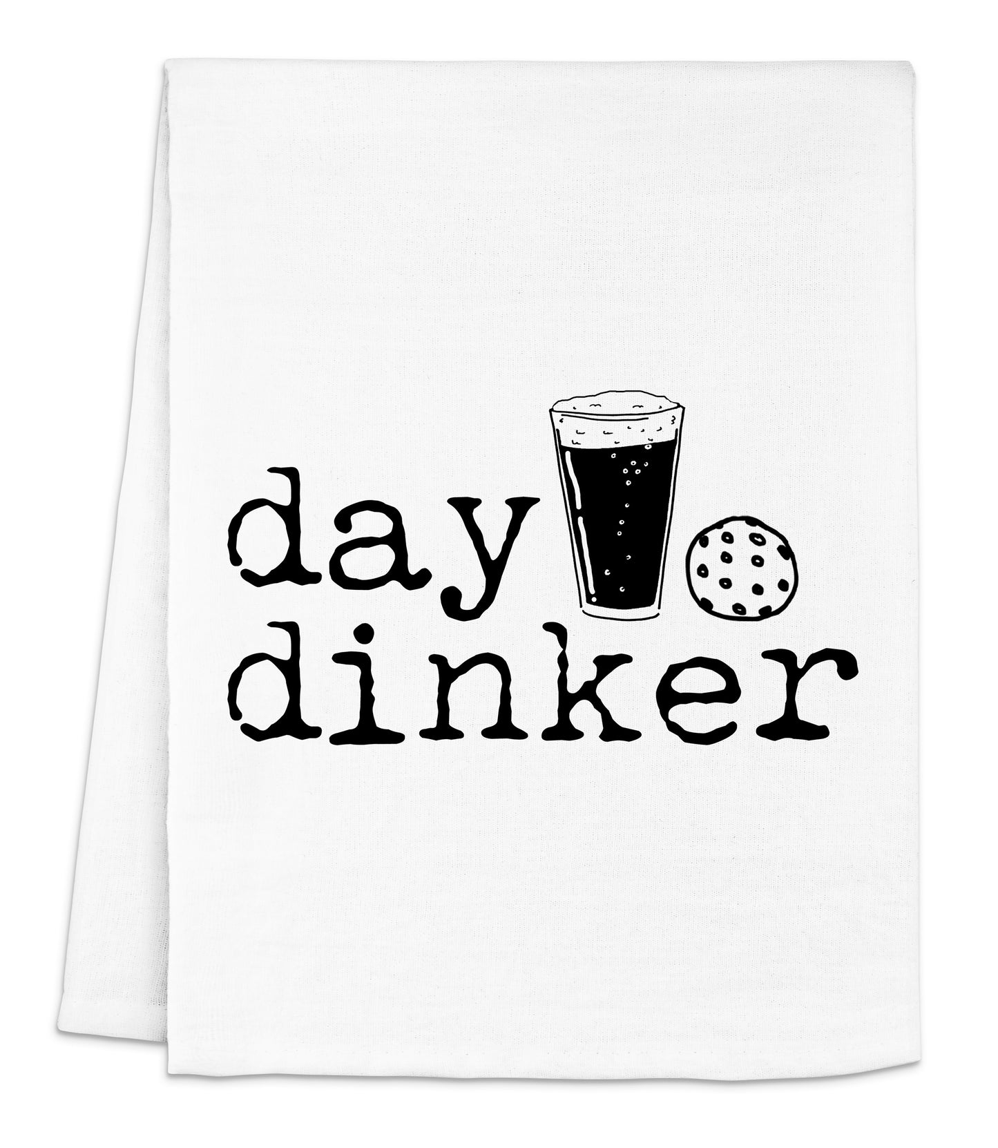 a white dish towel with the words day drinker on it