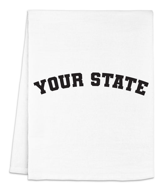 a white towel with the words your state printed on it