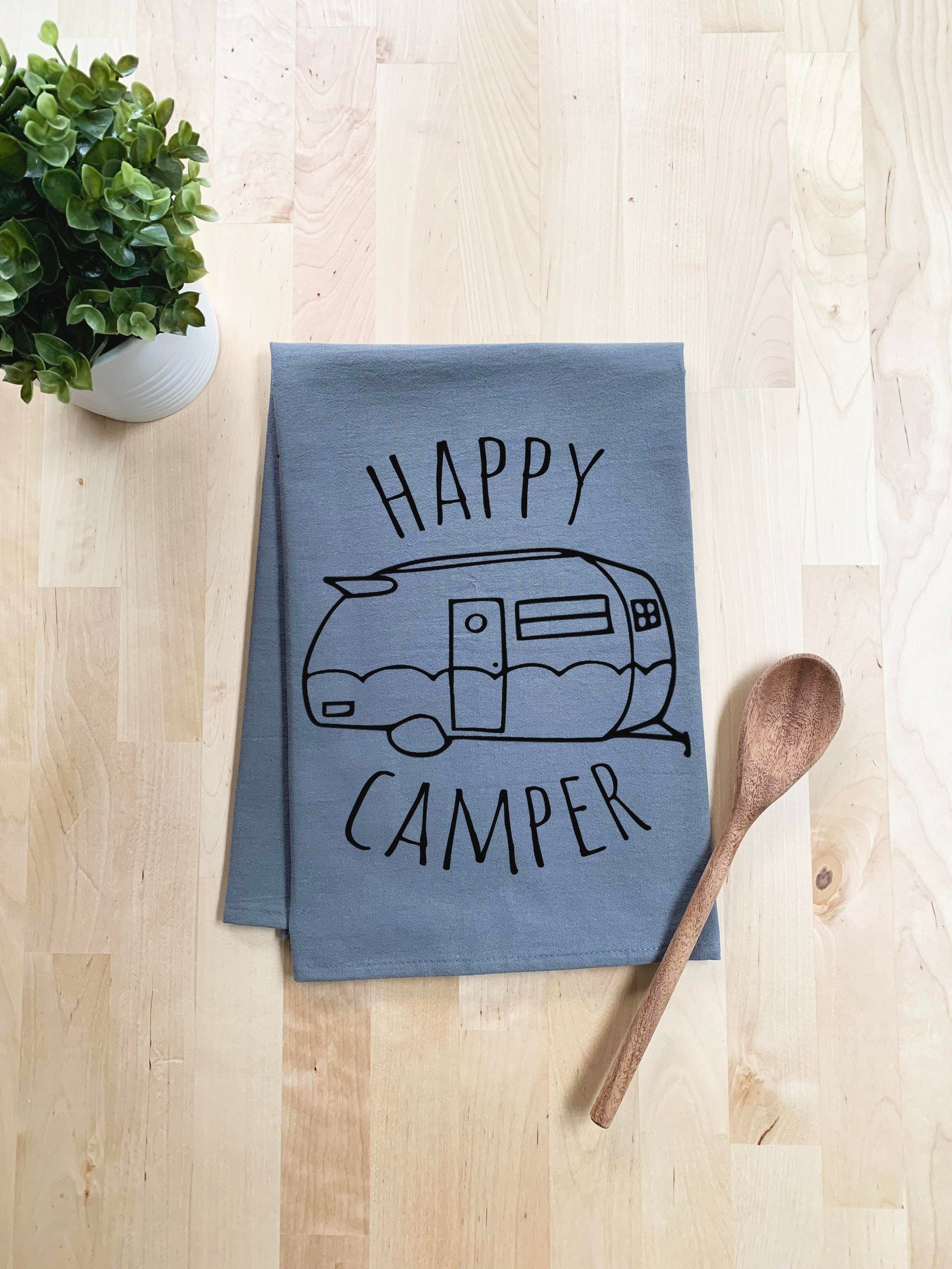 Happy Camper Dish Towel - White Or Gray - MoonlightMakers