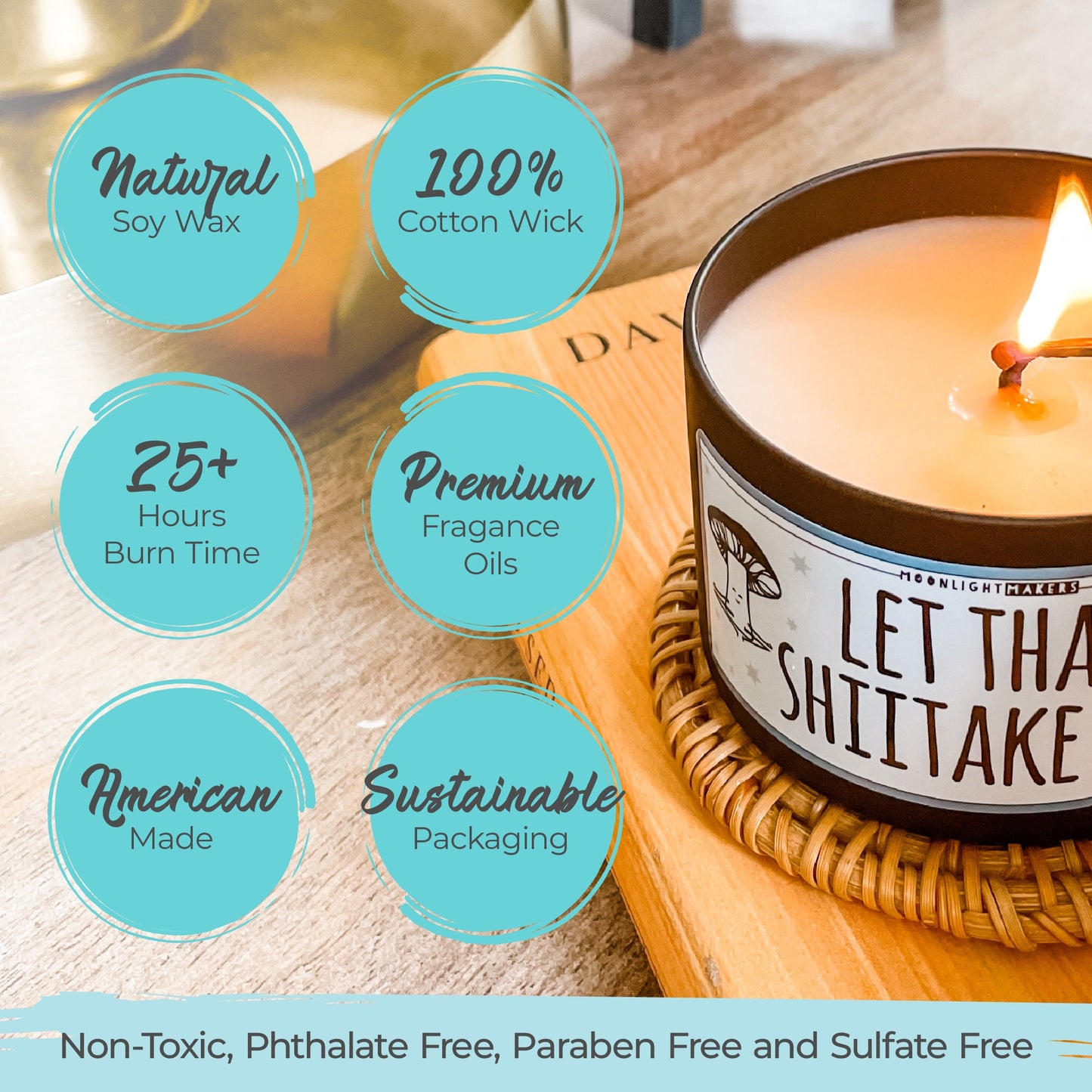 Let That Shiitake Go - 8oz Rose Gold Candle - Vanilla Breeze - 100% Natural Soy Wax