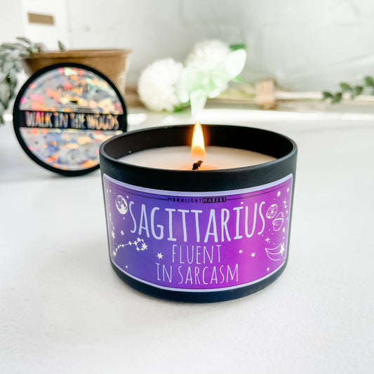 Zodiac Candle, Sagittarius, 100% Natural Soy Wax, Choose Your Scent, 8oz Candle Tin