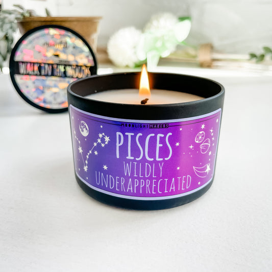Funny Zodiac Candle, Pisces, 100% Natural Soy Wax Scented Candle, Choose Your Scent, 8oz Candle Tin I Star Sign Candles