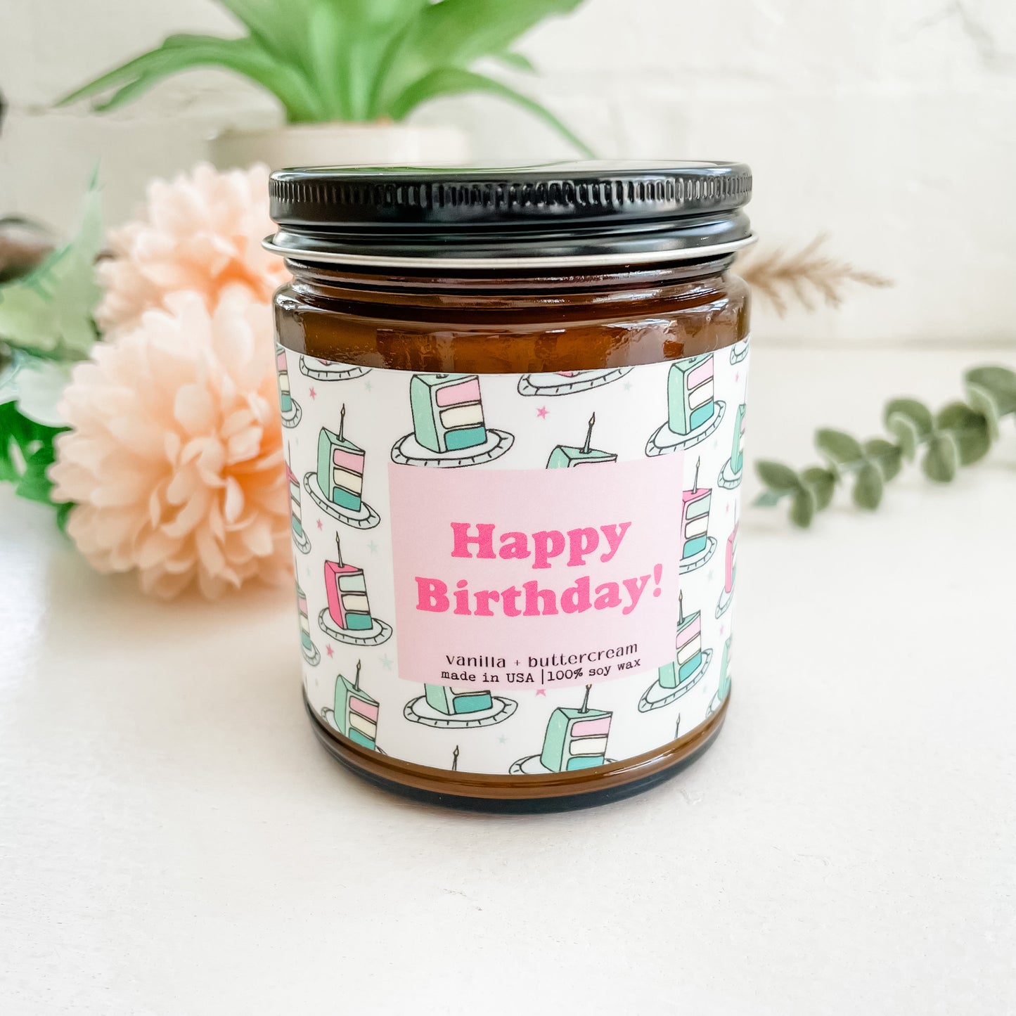 Happy Birthday - 9oz Glass Jar Soy Candle - Vanilla & Buttercream Scent