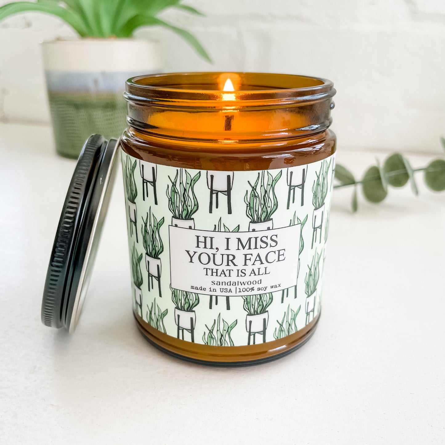 Hi I Miss Your Face That Is All - 9oz Glass Jar Soy Candle - Sandalwood
