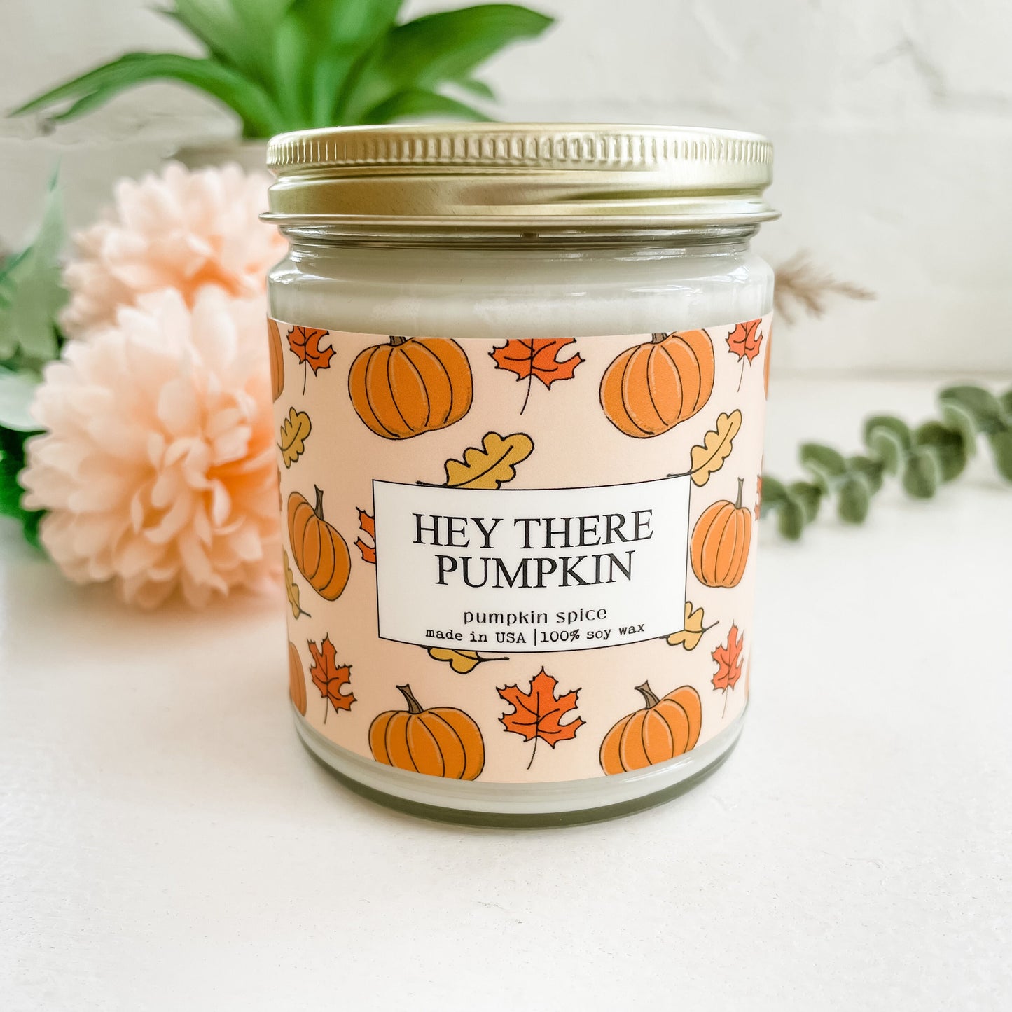 Hey There Pumpkin - 9oz Glass Jar Soy Candle - Pumpkin Spice Scent