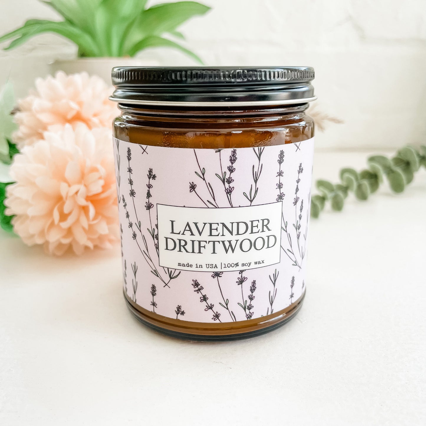 Lavender Driftwood Scented Candle - 9oz Glass Jar Soy Candle