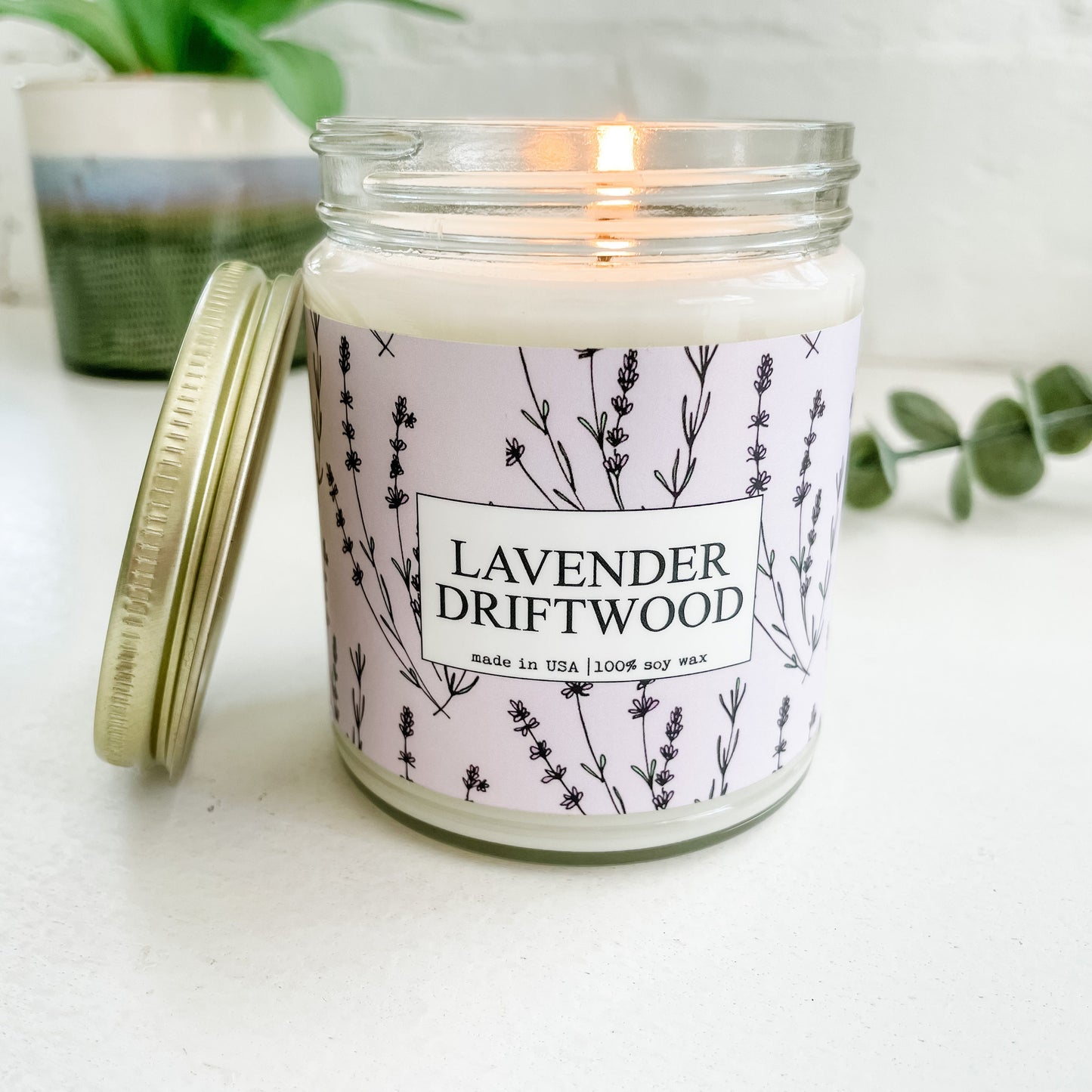 Lavender Driftwood Scented Candle - 9oz Glass Jar Soy Candle