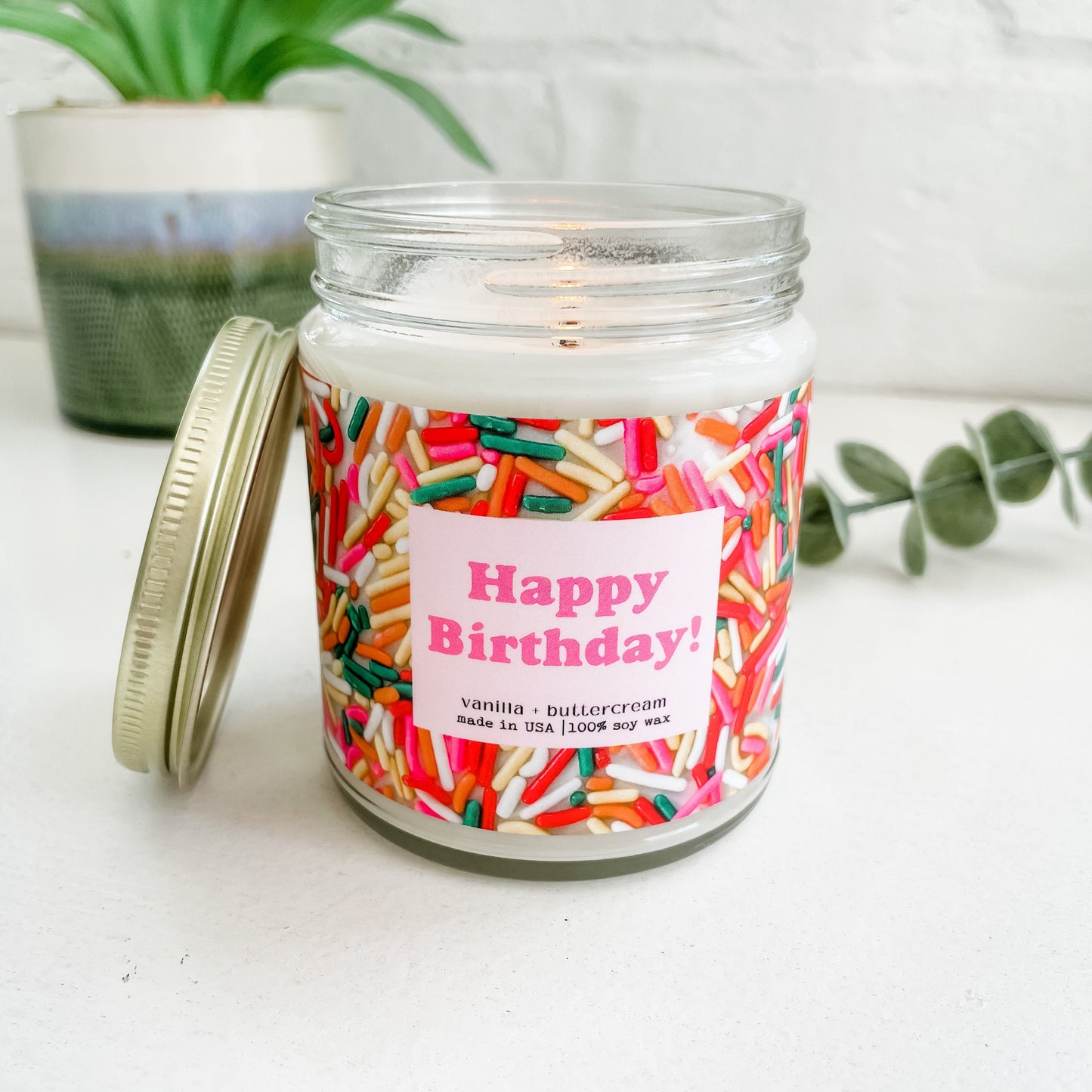 Happy Birthday (Sprinkles) - 9oz Glass Jar Soy Candle - Vanilla & Buttercream Scent