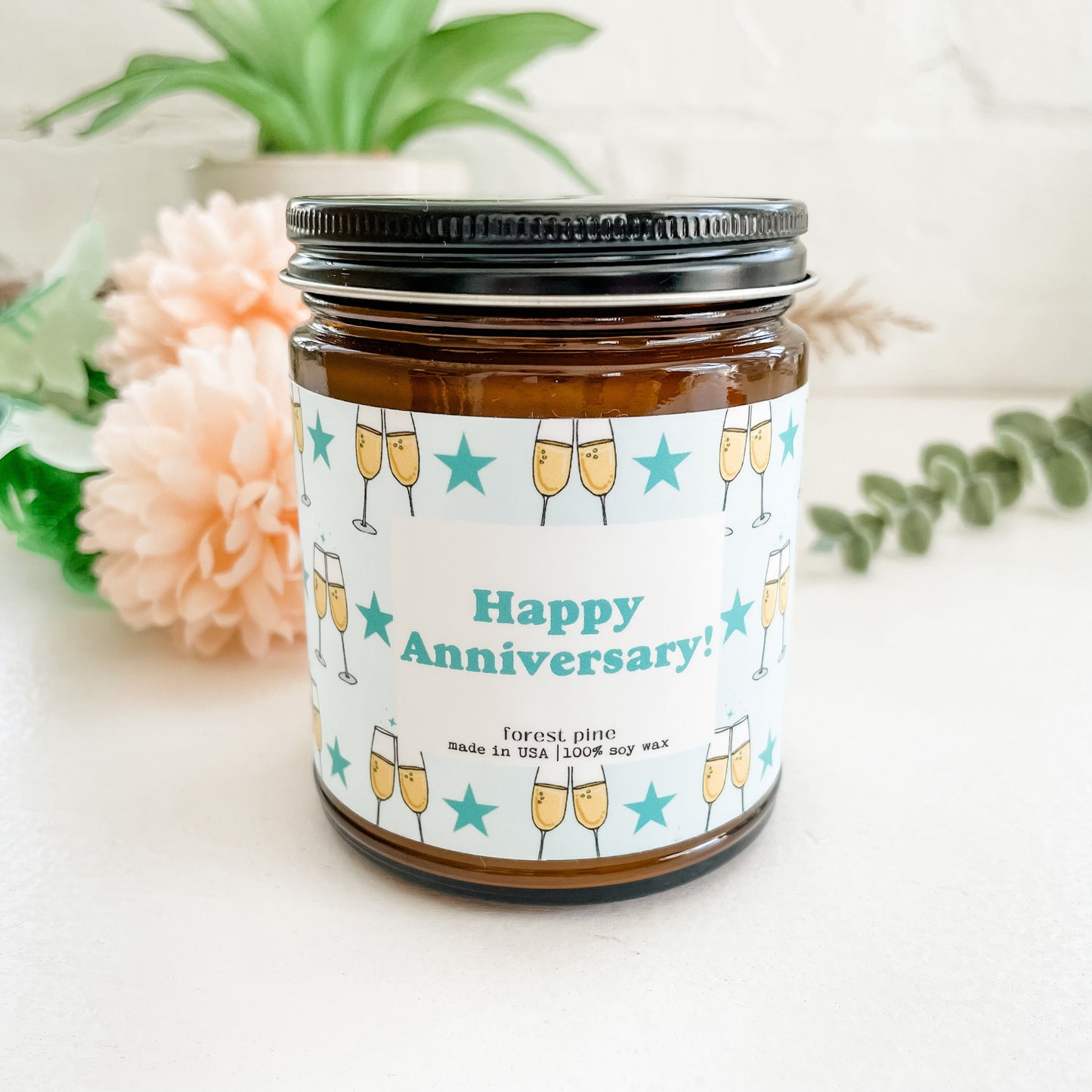Happy Anniversary - 9oz Glass Jar Soy Candle - Forest Pine Scent