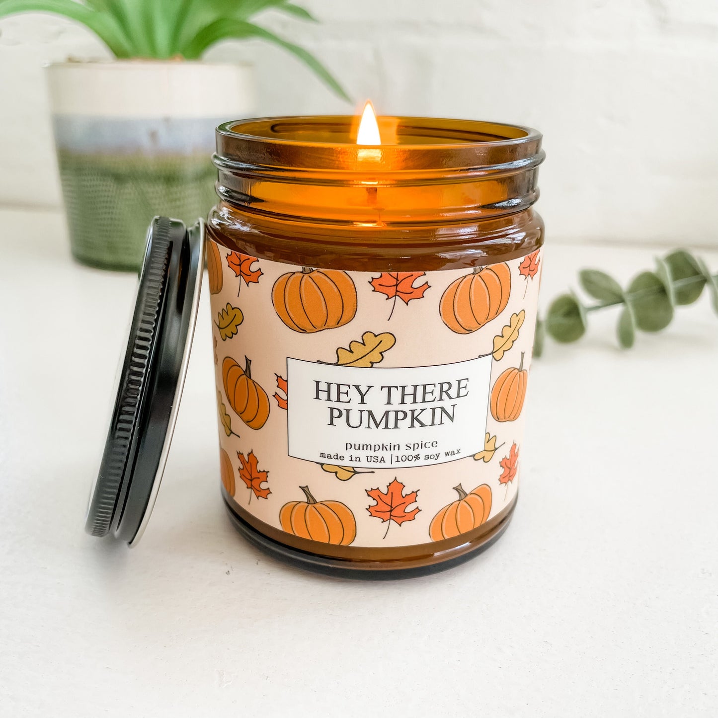 Hey There Pumpkin - 9oz Glass Jar Soy Candle - Pumpkin Spice Scent