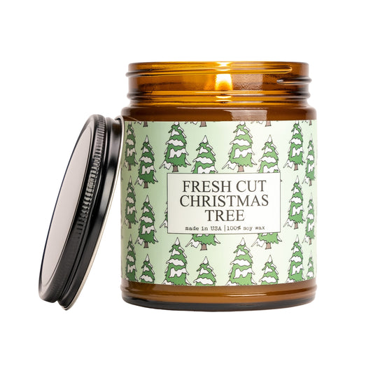 Christmas Candle, Freshly Cut Christmas Tree, 100% Natural Soy Wax Scented Candle, Clean Burn, 9oz Glass Jar