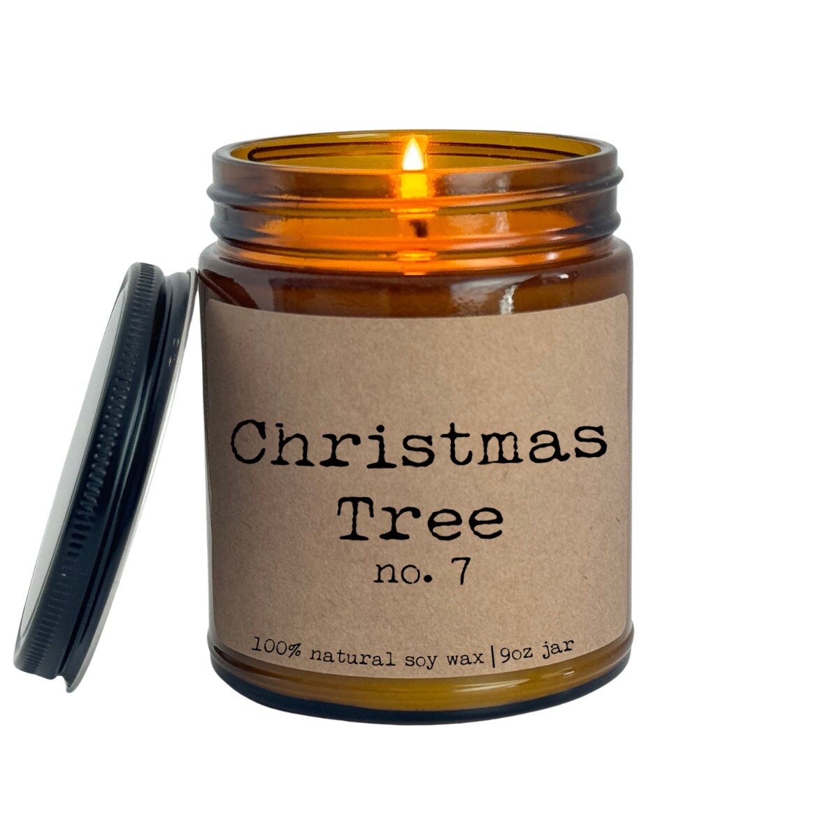 a jar of christmas tree candles with a label on it