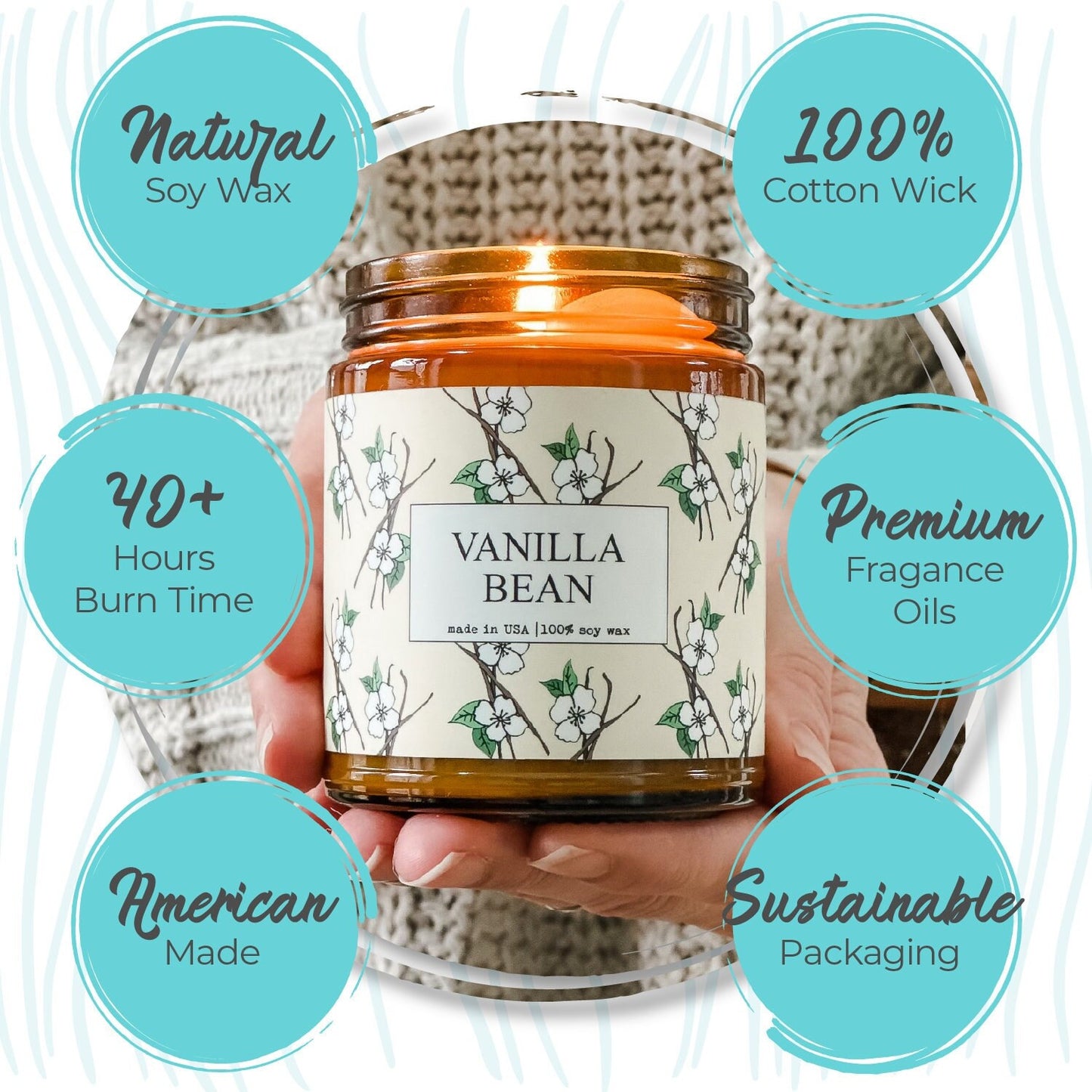 Vanilla Bean - 9oz Glass Jar Candle - Craft Paper Label
