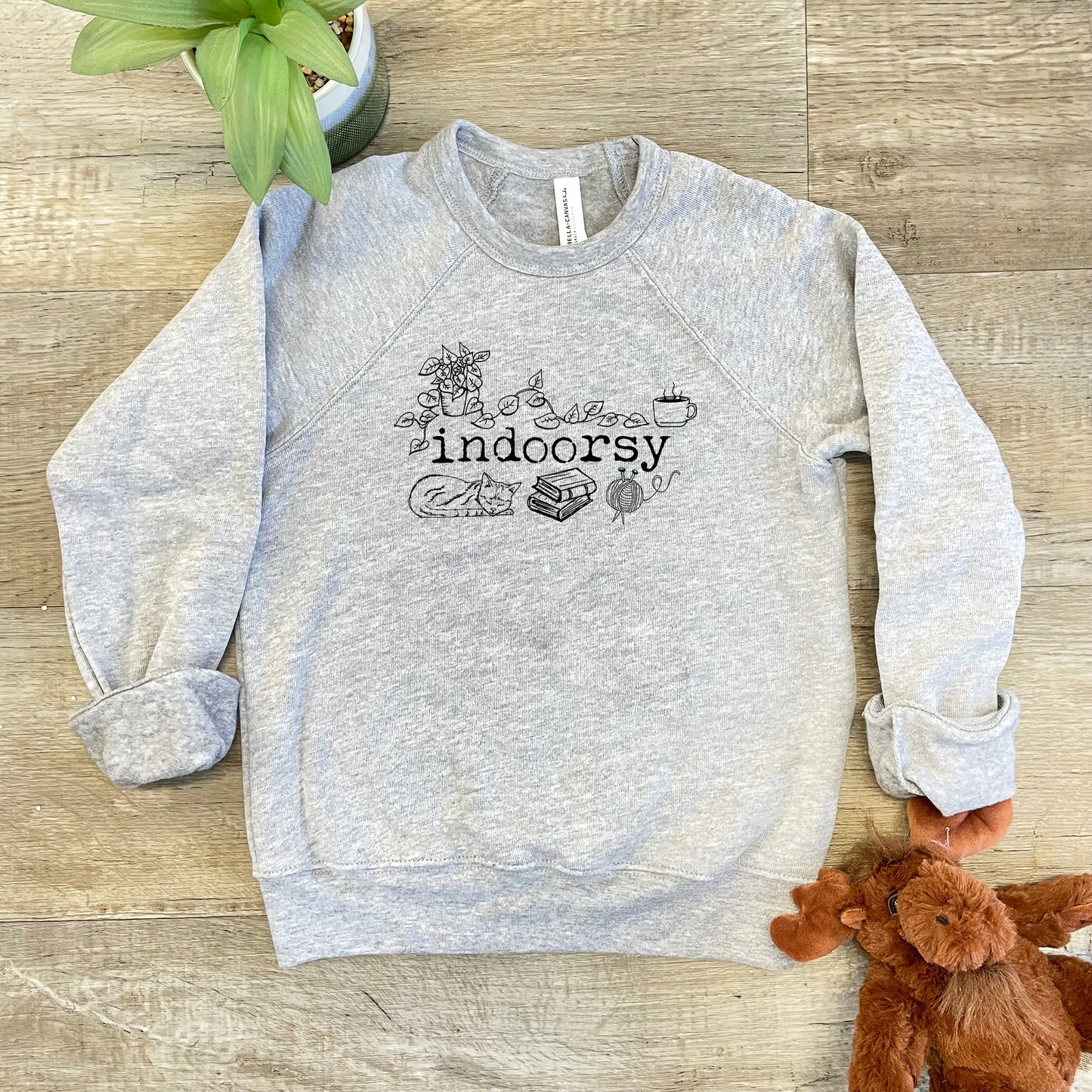 Indoorsy (Introverts, Cat) - Kid's Sweatshirt - Heather Gray or Mauve