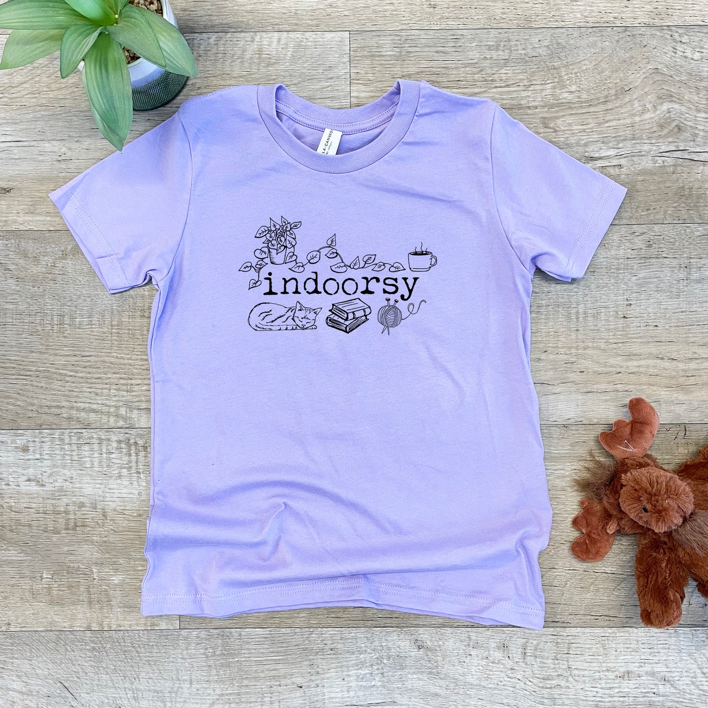 Indoorsy (Introverts, Cat) - Kid's Tee - Columbia Blue or Lavender