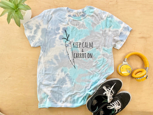 Keep Calm and Carrot On - Mens/Unisex Tie Dye Tee - Blue