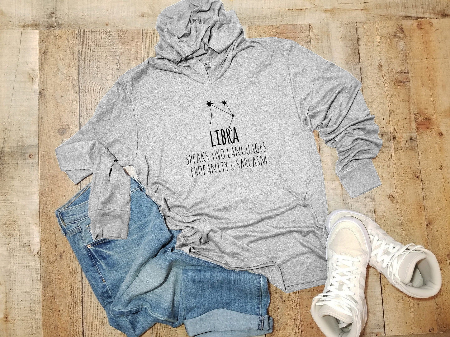 Libra - Unisex T-Shirt Hoodie - Heather Gray