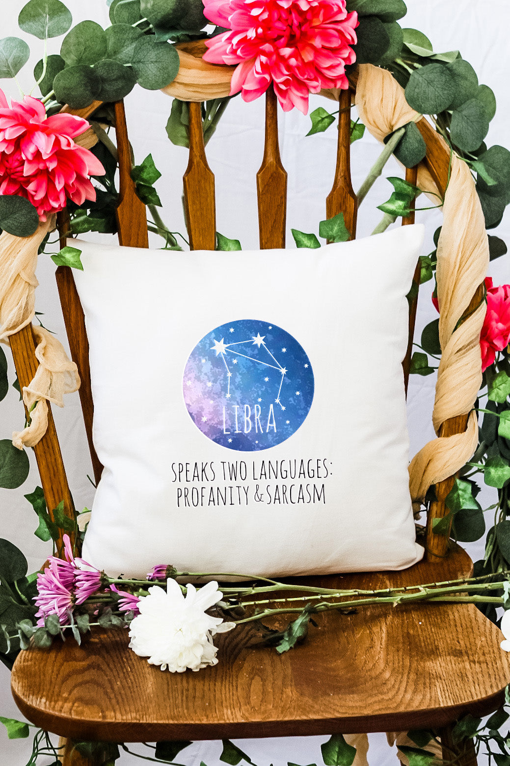 Libra (Speaks 2 Languages Profanity & Sarcasm) - Decorative Throw Pillow - MoonlightMakers
