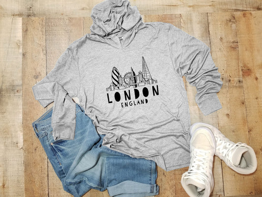 London Skyline - Unisex T-Shirt Hoodie - Heather Gray
