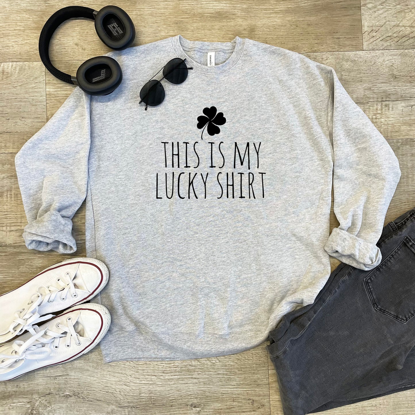 Lucky Shirt (Four Leaf Clover) - Unisex Sweatshirt - Heather Gray or Dusty Blue